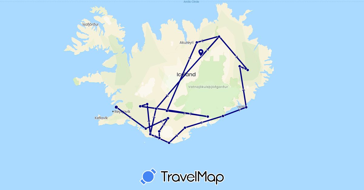 TravelMap itinerary: driving in Iceland (Europe)